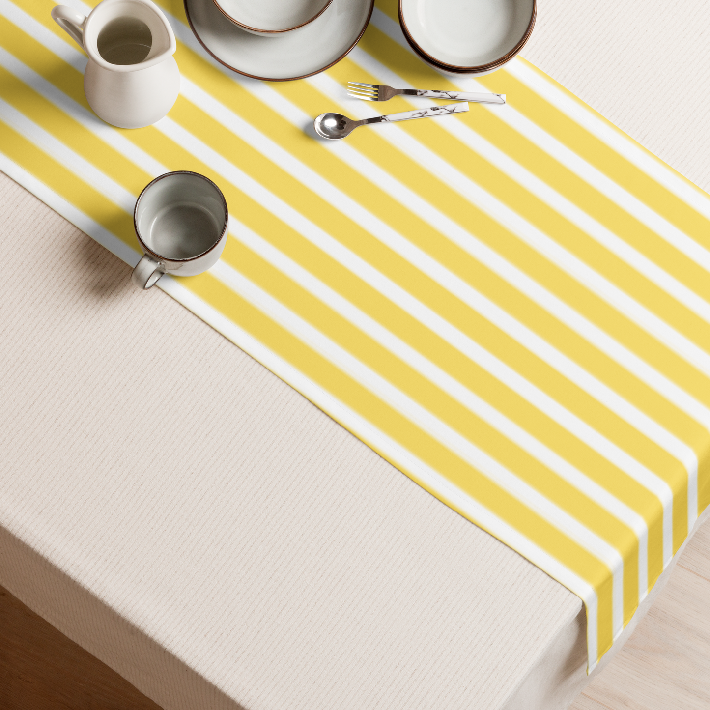 White and Yellow Striped Table runner
